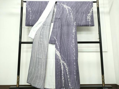 平和屋着物▽訪問着　単衣　絞り　舞桜文　　正絹　逸品　CABF6489ou