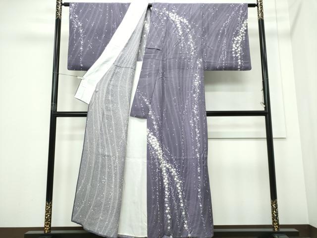 平和屋着物▽訪問着　単衣　絞り　舞桜文　　正絹　逸品　CABF6489ou