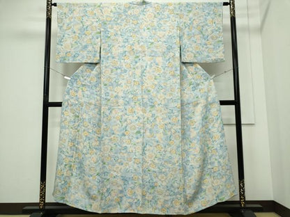 平和屋着物▽上質な小紋　単衣　草花文　正絹　逸品　CABF6492ou