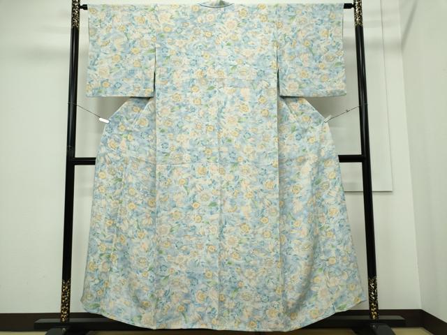 平和屋着物▽上質な小紋　単衣　草花文　正絹　逸品　CABF6492ou