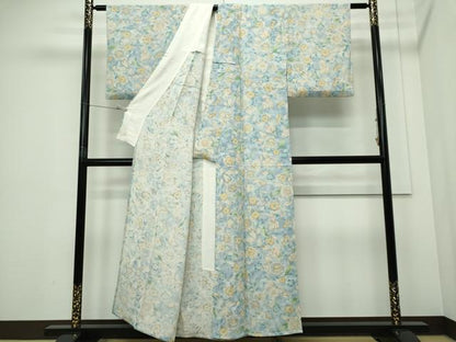 平和屋着物▽上質な小紋　単衣　草花文　正絹　逸品　CABF6492ou