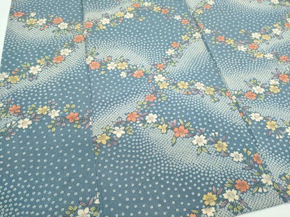平和屋着物▽上質な小紋　単衣　草花文　鬼しぼ縮緬　正絹　逸品　CABF6493ou