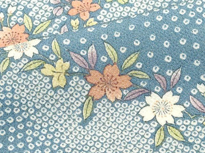 平和屋着物▽上質な小紋　単衣　草花文　鬼しぼ縮緬　正絹　逸品　CABF6493ou