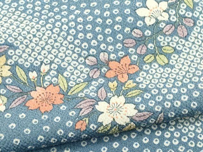平和屋着物▽上質な小紋　単衣　草花文　鬼しぼ縮緬　正絹　逸品　CABF6493ou