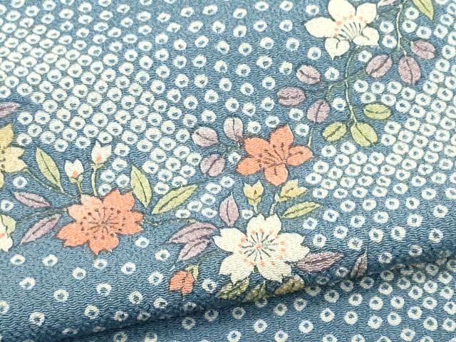 平和屋着物▽上質な小紋　単衣　草花文　鬼しぼ縮緬　正絹　逸品　CABF6493ou