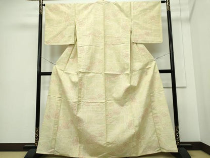 平和屋着物▽上質な紬　単衣　枝花文　正絹　逸品　CABF6494ou