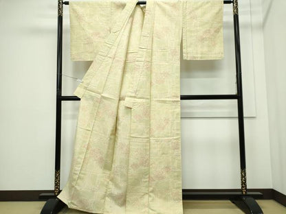 平和屋着物▽上質な紬　単衣　枝花文　正絹　逸品　CABF6494ou