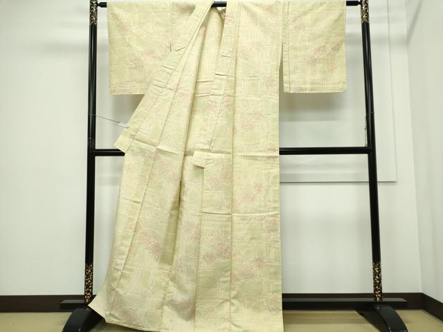平和屋着物▽上質な紬　単衣　枝花文　正絹　逸品　CABF6494ou