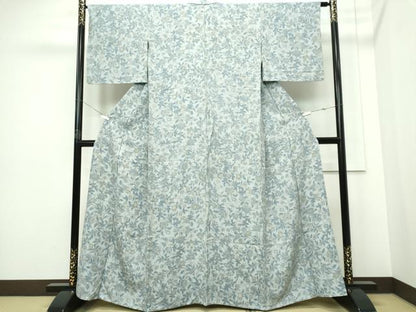 平和屋着物▽上質な小紋　単衣　更紗花蝶文　正絹　逸品　CABF6495ou