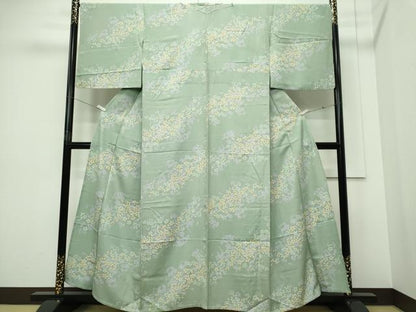 平和屋着物▽上質な小紋　単衣　舞桜文　正絹　逸品　CABF6496ou