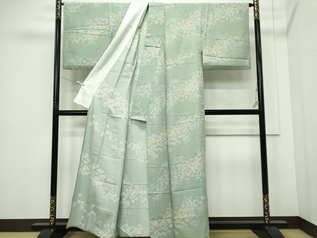 平和屋着物▽上質な小紋　単衣　舞桜文　正絹　逸品　CABF6496ou