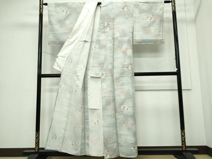 平和屋着物▽上質な小紋　単衣　草花文　暈し染め　金彩　正絹　逸品　CABF6497ou
