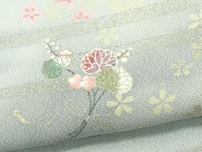 平和屋着物▽上質な小紋　単衣　草花文　暈し染め　金彩　正絹　逸品　CABF6497ou