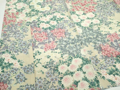平和屋着物▽上質な小紋　単衣　花尽くし　鬼しぼ縮緬　正絹　逸品　CABF6498ou