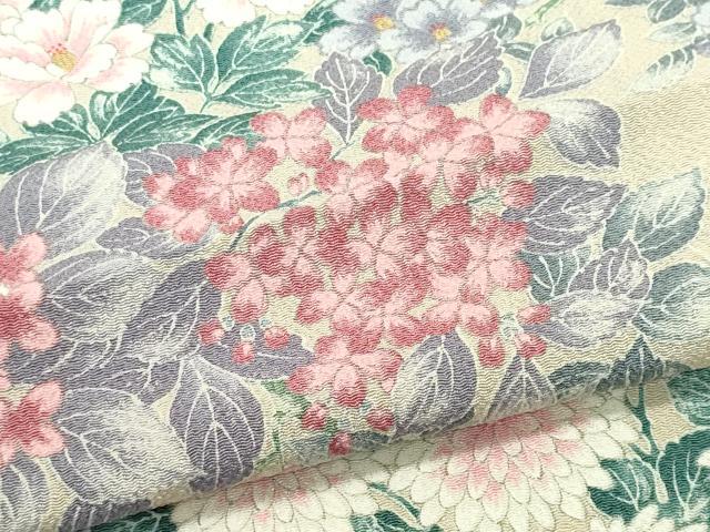 平和屋着物▽上質な小紋　単衣　花尽くし　鬼しぼ縮緬　正絹　逸品　CABF6498ou