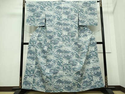 平和屋着物▽上質な小紋　単衣　風景文　正絹　逸品　CABF6500ou