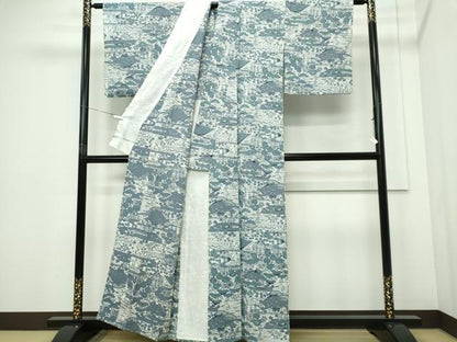 平和屋着物▽上質な小紋　単衣　風景文　正絹　逸品　CABF6500ou