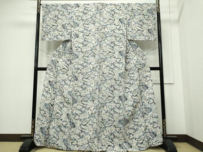 平和屋着物▽上質な小紋　単衣　草花文　正絹　逸品　未使用　CABF6501ou