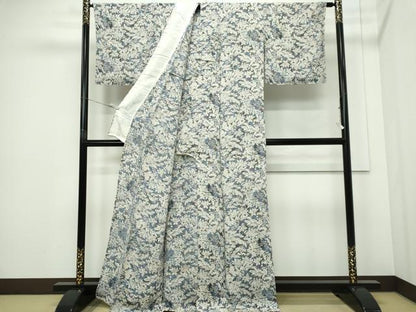平和屋着物▽上質な小紋　単衣　草花文　正絹　逸品　未使用　CABF6501ou