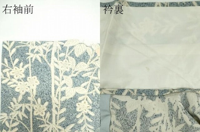 平和屋着物▽上質な小紋　単衣　枝花文　たたき染め　正絹　逸品　CABF6503ou