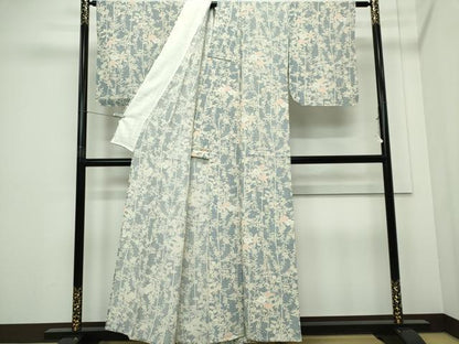 平和屋着物▽上質な小紋　単衣　枝花文　たたき染め　正絹　逸品　CABF6503ou
