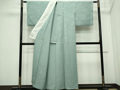 平和屋着物▽上質な色無地　単衣　流水地紋　錆青磁色　正絹　逸品　CABF6505ou
