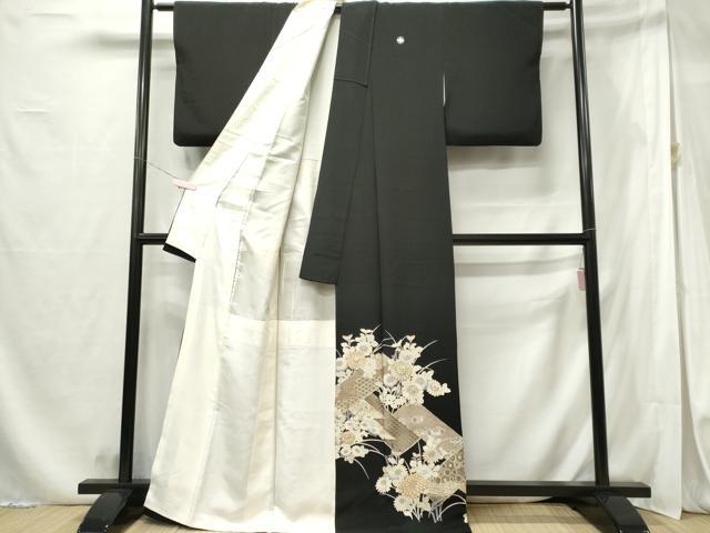 平和屋着物■豪華黒留袖　駒刺繍　草花文　金彩　正絹　逸品　CABF6506ou