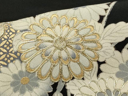 平和屋着物■豪華黒留袖　駒刺繍　草花文　金彩　正絹　逸品　CABF6506ou