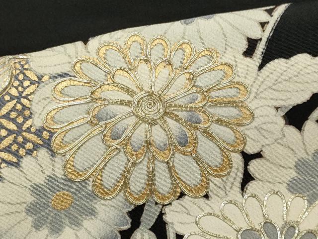 平和屋着物■豪華黒留袖　駒刺繍　草花文　金彩　正絹　逸品　CABF6506ou