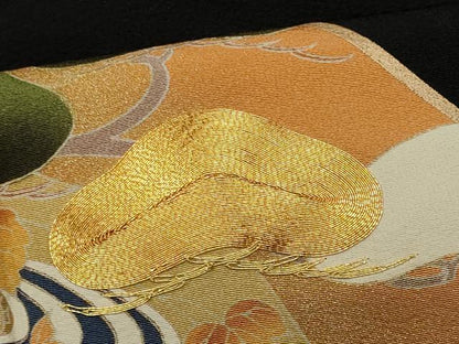 平和屋着物■豪華黒留袖 駒刺繍 扇面花松文 金彩 正絹 逸品 未使用 CABF6507ou