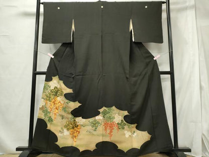 平和屋着物■豪華黒留袖 駒刺繍 葡萄蔦の葉文 暈し染め 金彩 正絹 逸品 CABF6509ou