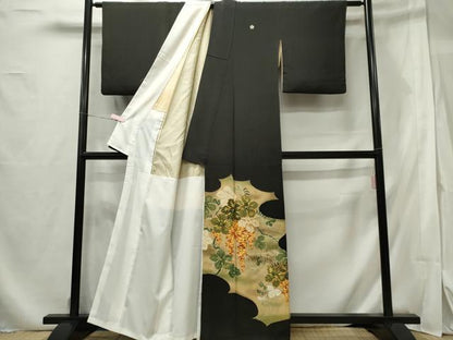 平和屋着物■豪華黒留袖 駒刺繍 葡萄蔦の葉文 暈し染め 金彩 正絹 逸品 CABF6509ou