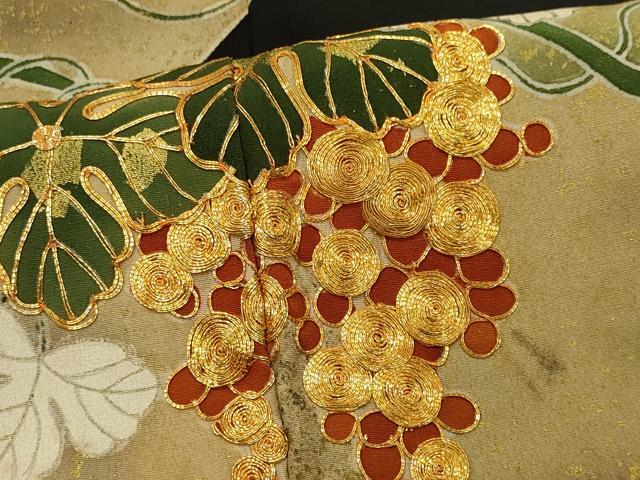 平和屋着物■豪華黒留袖 駒刺繍 葡萄蔦の葉文 暈し染め 金彩 正絹 逸品 CABF6509ou