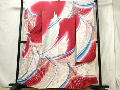 平和屋着物■豪華振袖 飛鶴花文 暈し染め 金銀彩 正絹 逸品 CABF6511ou