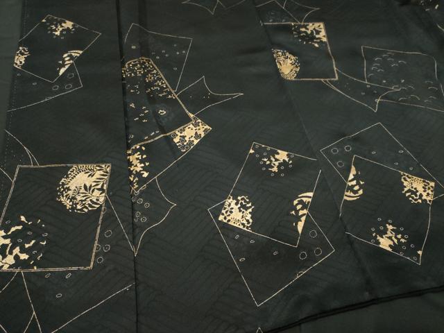 平和屋着物□上質な小紋 色紙重ね草花文 黒地 金彩 正絹 逸品 CABF6517ou