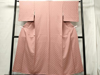 平和屋着物■上質な色無地 青海波地紋 珊瑚色 正絹 逸品 CABF6520ou