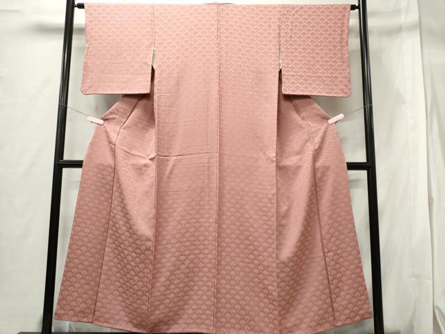 平和屋着物■上質な色無地 青海波地紋 珊瑚色 正絹 逸品 CABF6520ou