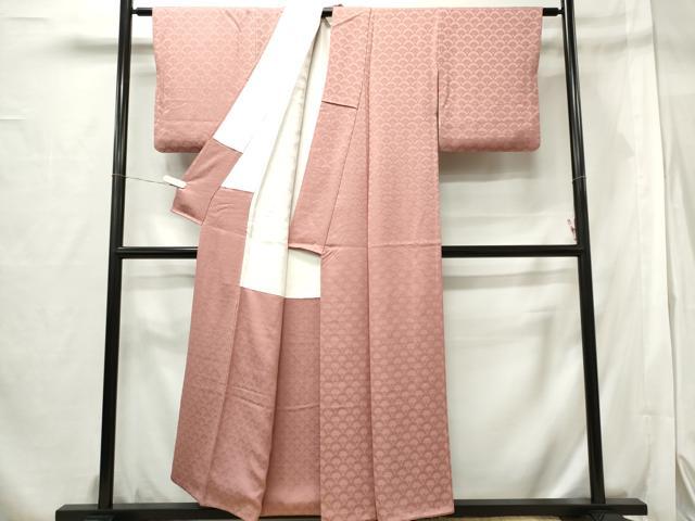 平和屋着物■上質な色無地 青海波地紋 珊瑚色 正絹 逸品 CABF6520ou
