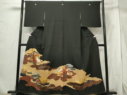 平和屋着物■豪華黒留袖 鴛鴦花文 金彩 正絹 逸品 CABF6524ou