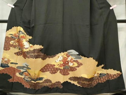 平和屋着物■豪華黒留袖 鴛鴦花文 金彩 正絹 逸品 CABF6524ou