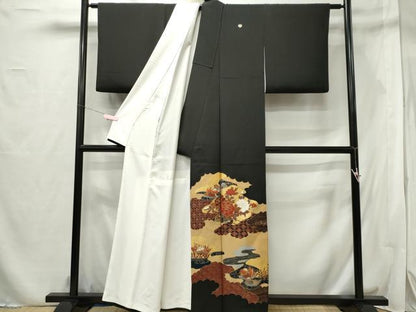 平和屋着物■豪華黒留袖 鴛鴦花文 金彩 正絹 逸品 CABF6524ou