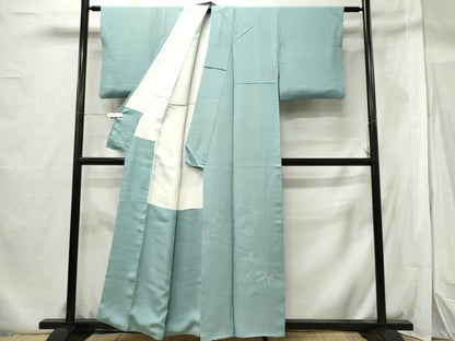 平和屋着物■豪華色留袖 色無地 立波地紋 白藍色 正絹 逸品 CABF6533ou