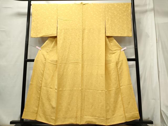 平和屋着物□上質な色無地 幾何学地紋 卵色 正絹 逸品 CABF6536ou