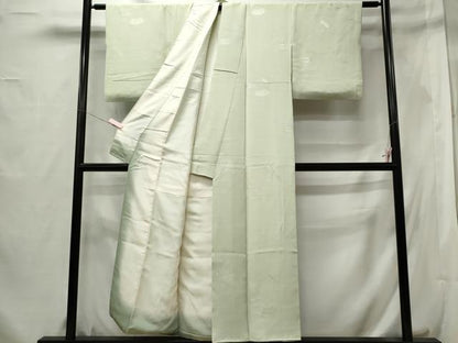 平和屋着物■上質な色無地 地紙流水地紋 白緑色 正絹 逸品 CABF6538ou