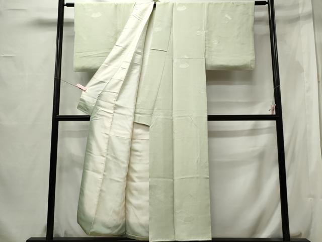 平和屋着物■上質な色無地 地紙流水地紋 白緑色 正絹 逸品 CABF6538ou
