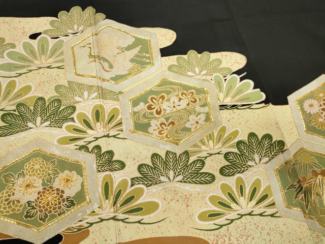 平和屋着物□豪華黒留袖 駒刺繍 飛鶴花松文 金彩 正絹 逸品