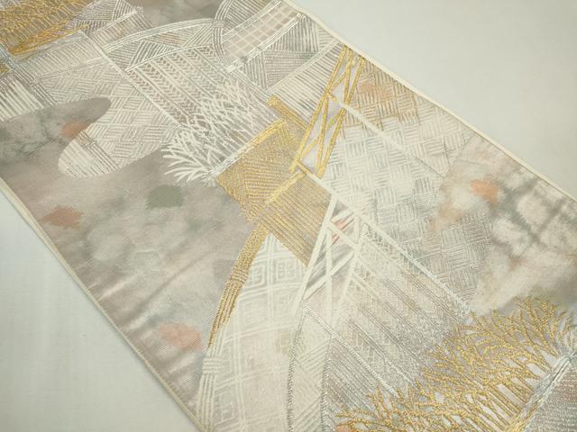 平和屋着物◎六通柄袋帯 唐織 竹垣文 金銀糸 正絹 逸品 CABF6551ou