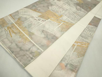 平和屋着物◎六通柄袋帯 唐織 竹垣文 金銀糸 正絹 逸品 CABF6551ou