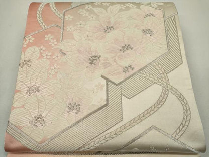 平和屋着物◎六通柄袋帯　唐織　草花文　銀糸　正絹　逸品　CABF6555ou