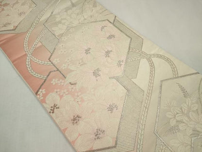 平和屋着物◎六通柄袋帯　唐織　草花文　銀糸　正絹　逸品　CABF6555ou